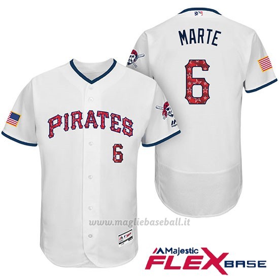 Maglia Baseball Uomo Pittsburgh Pirates 2017 Estrellas y Rayas Starling Marte Bianco Flex Base